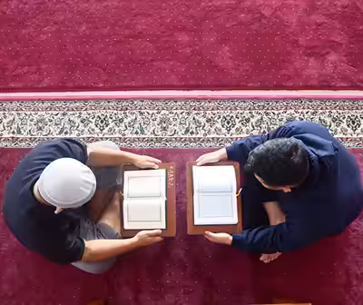 Islamic studies books arranged for a lesson